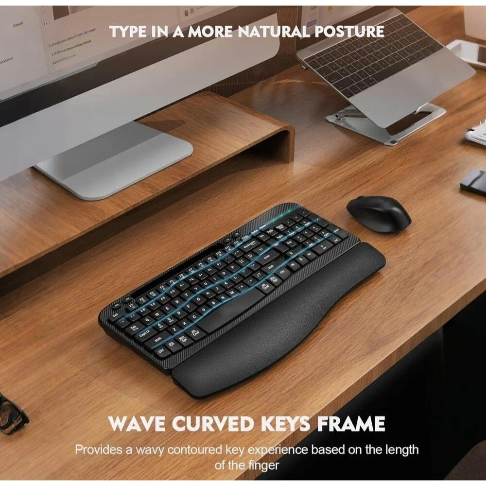 Wireless Keyboard and Mouse Combo, Wave Keys Full-Sized Ergonomic Cushioned Plam